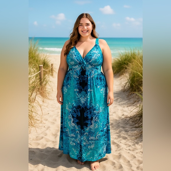 NEW DIRECCIÓN Blue and Teal Maxi Dress 3XL - Picture 13 of 13